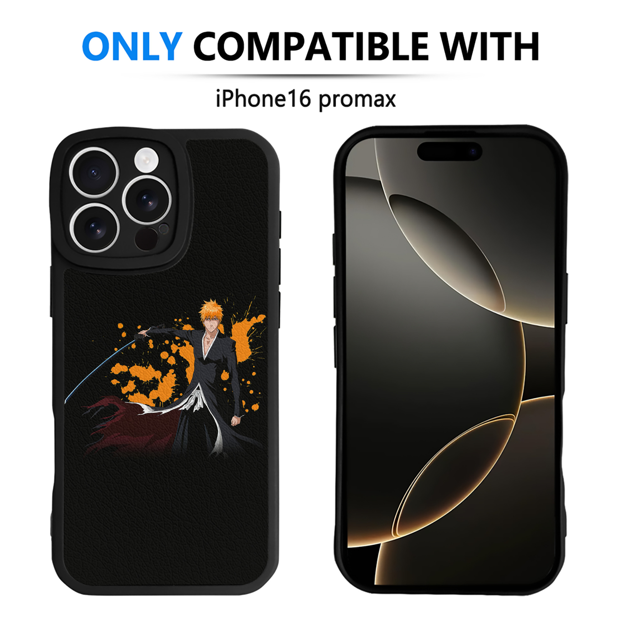 （画像用） ブリーチ 黒崎一護（くろさき いちご）BLEACH Kurosaki Ichigo 【iPhone 16シリーズ対応】シリコンスマホケース（レザー調） 材質：シリコン
